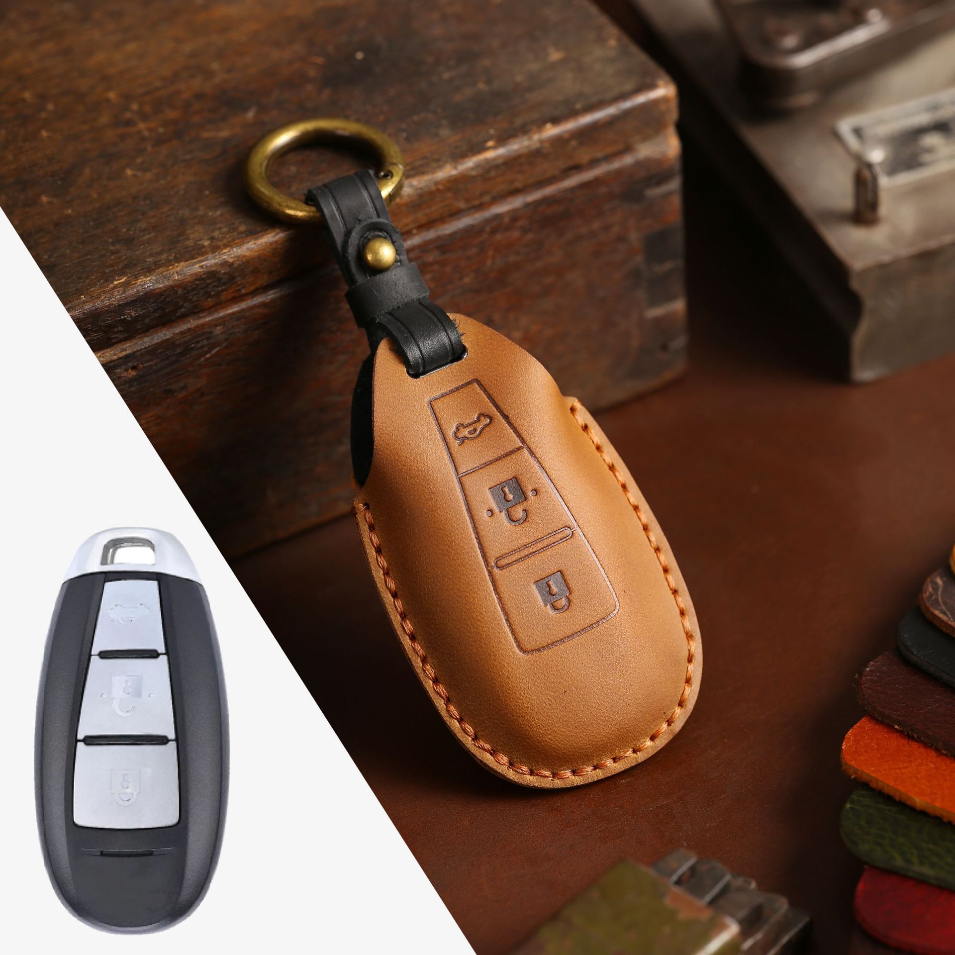 3 Bottons Leather Car Key Case - đánh giá và giá Car Accessories Ertiga