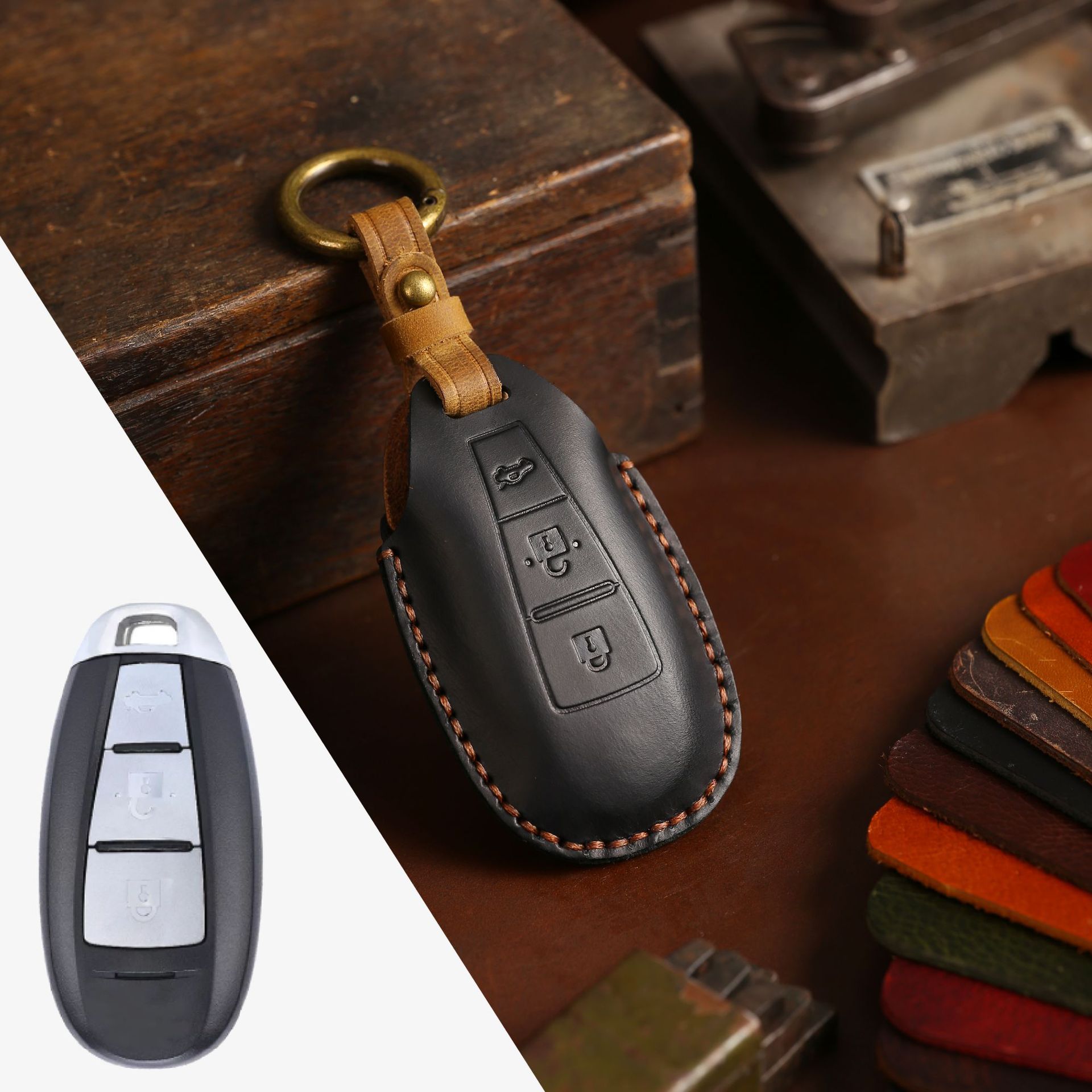3 Bottons Leather Car Key Case - đánh giá và giá Car Accessories Ertiga